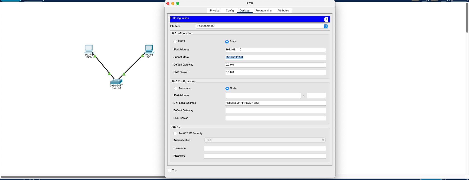 PC0 IP Configuration