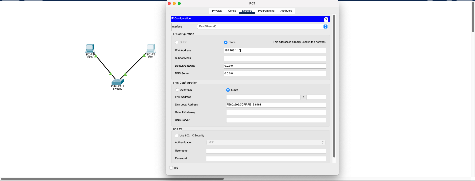 PC1 Same IP - Conflict