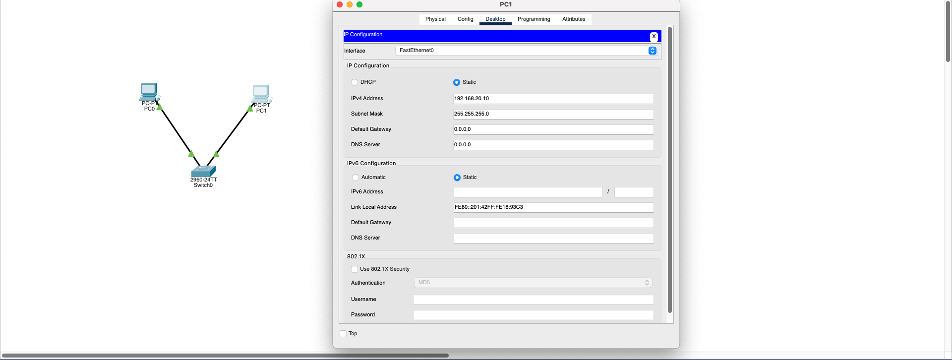 PC1 IP Configuration