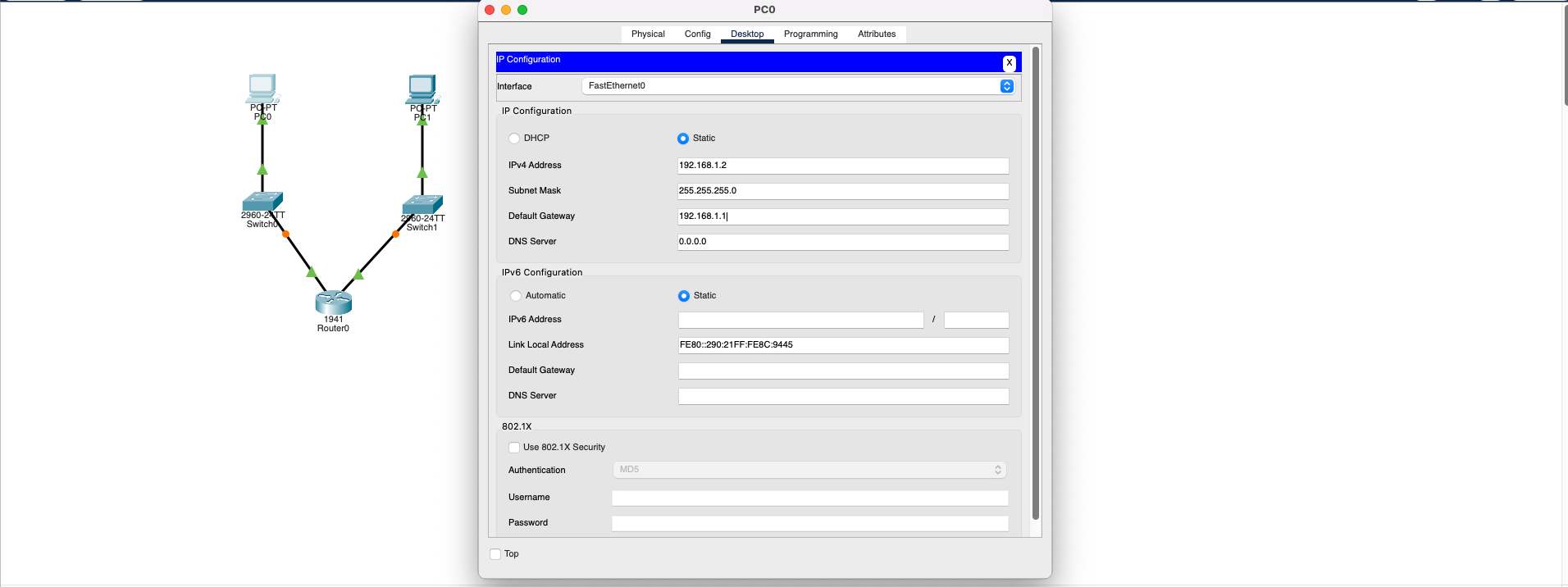 PC1 IP Settings