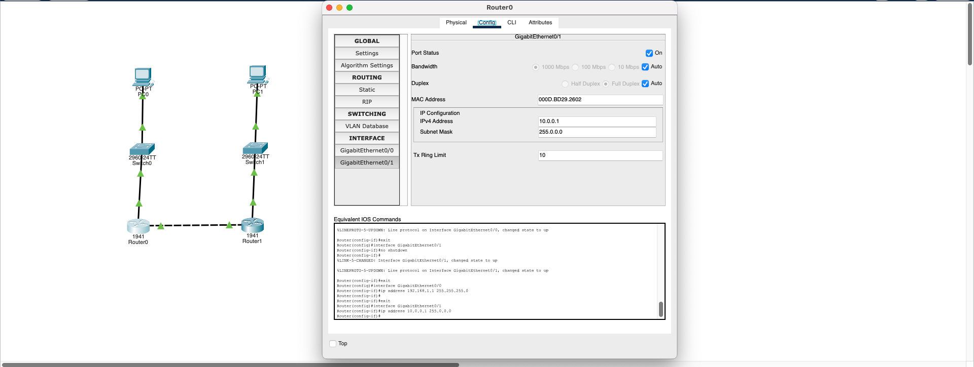 Router0 Giga1 Config