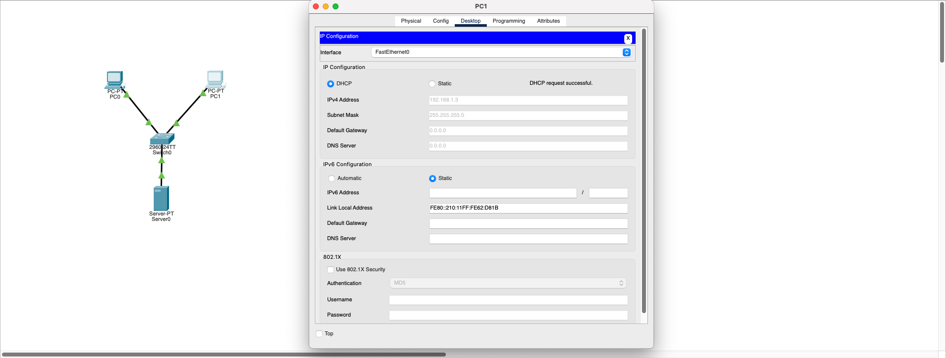 PC1 DHCP Config